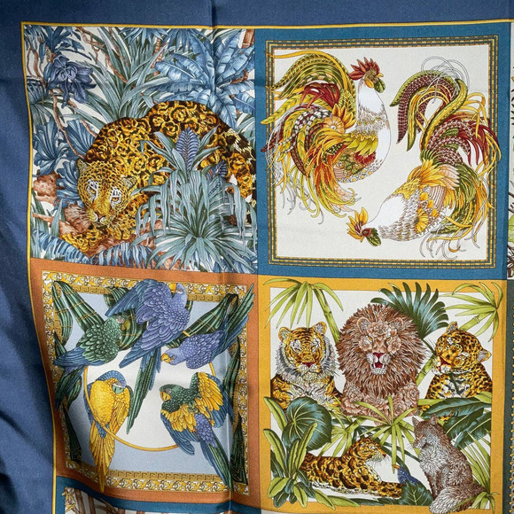 Salvatore Ferragamo 100% Silk Jungle Animals Print Scarf NWT